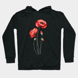 Red poppies watercolor Hoodie